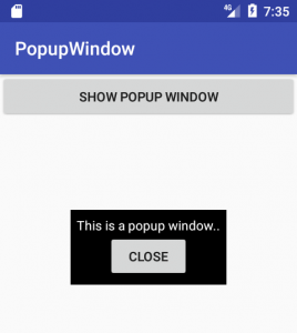 Android PopupWindow Example